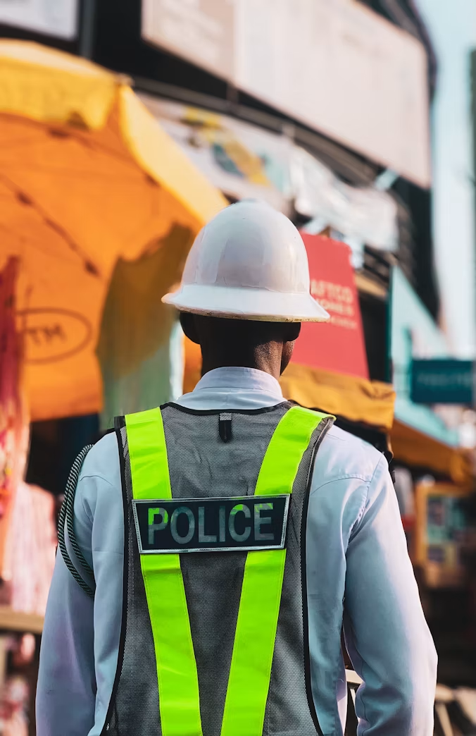 a security guard patrolling a construction site