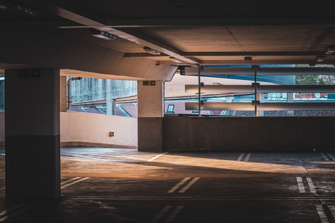 a parking lot inside a building